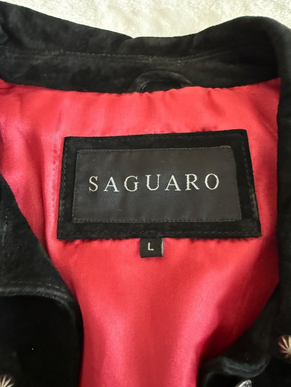 Saguaro Black Suede Leather Fringe Western Jacket | Red Satin Lining | Size L - Picture 7 of 16